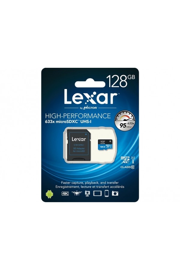 LEXAR 128GB High-Performance 633x microSDXC™ UHS-I, 100MB/s okuma 45MB/s yazma C10 A1 V30 U3 Hafıza Kartı
