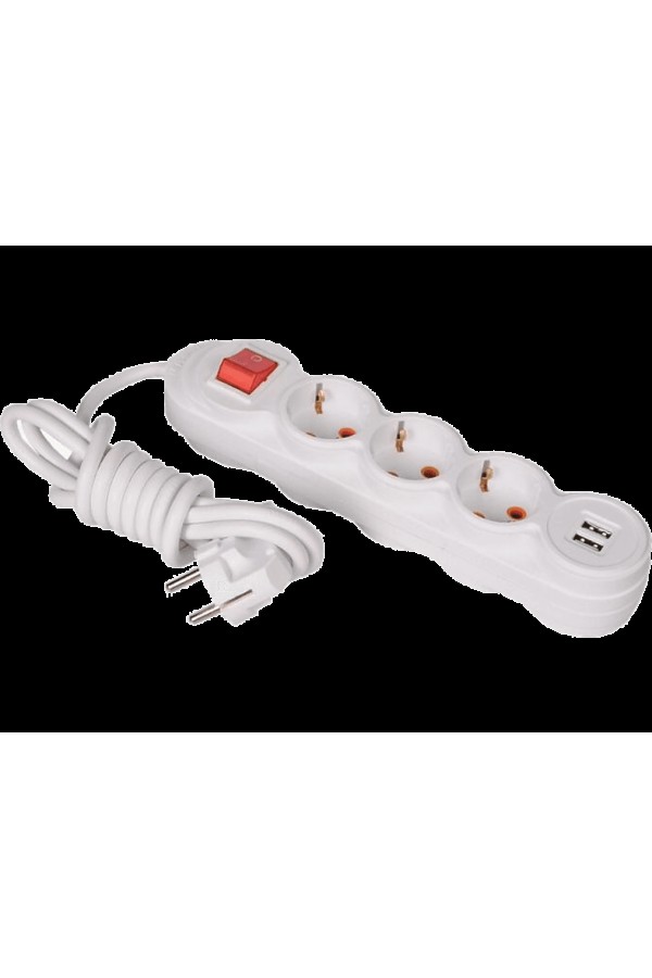 PELSAN 3'lü 2M Çocuk Korumalı USB'li Anahtarlı Topraklı Priz Beyaz
