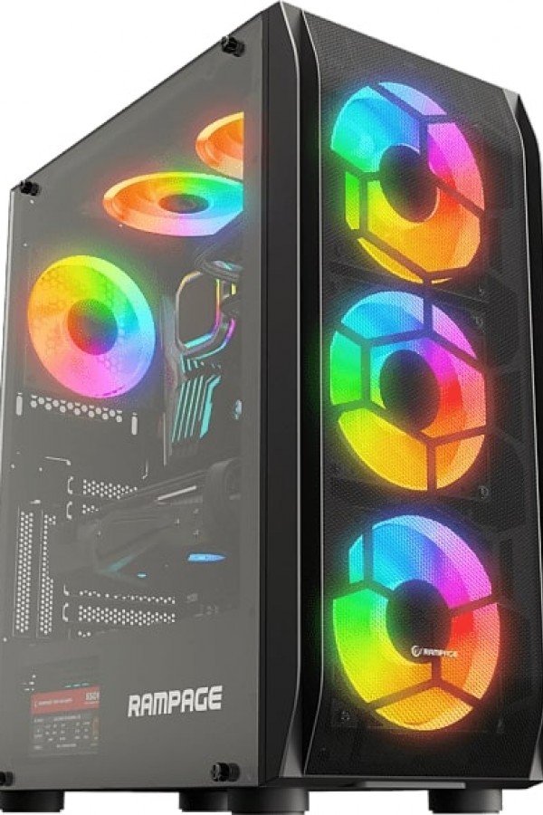 RAMPAGE Hollow 650W 80+ 4*12cm ARGB Fan+Kontrolcü Temperli Camlı Mid-T Gaming Oyuncu Kasası