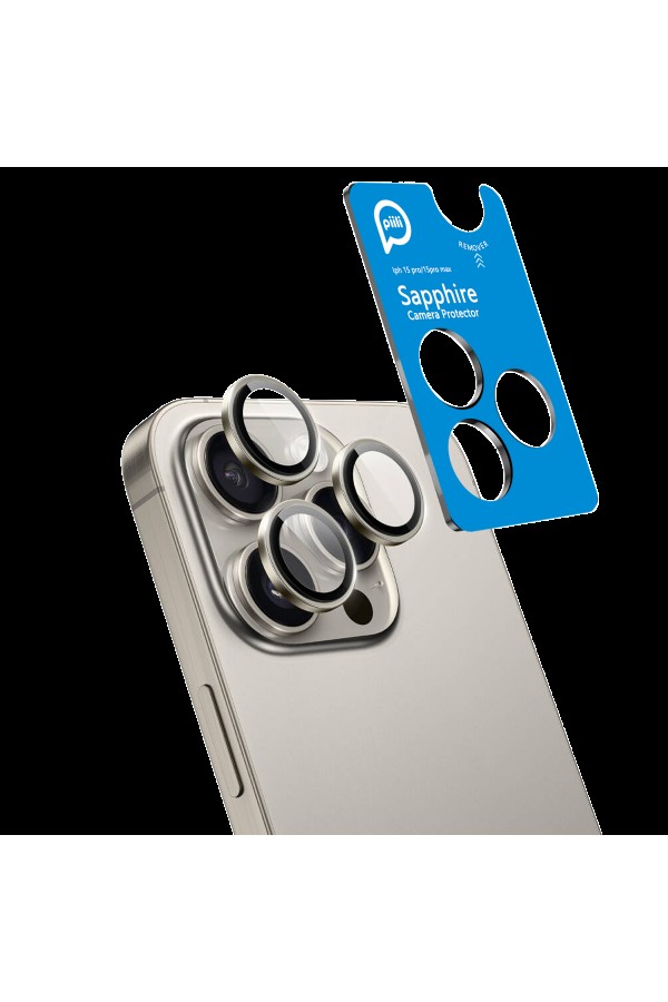 PIILI iPhone15 Pro/15 Pro Max Safir Lens Koruyucu Gri