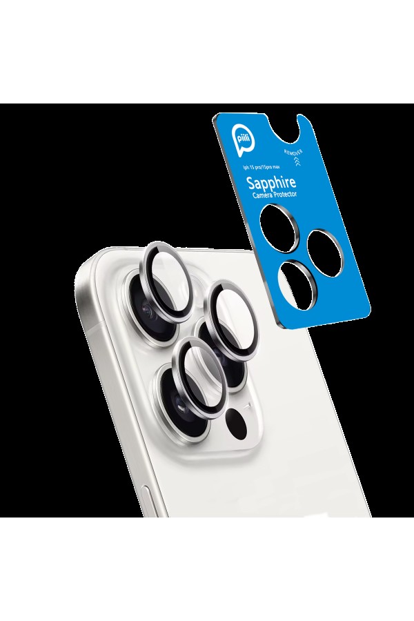 PIILI iPhone15 Pro/15 Pro Max Safir Lens Koruyucu Gümüş