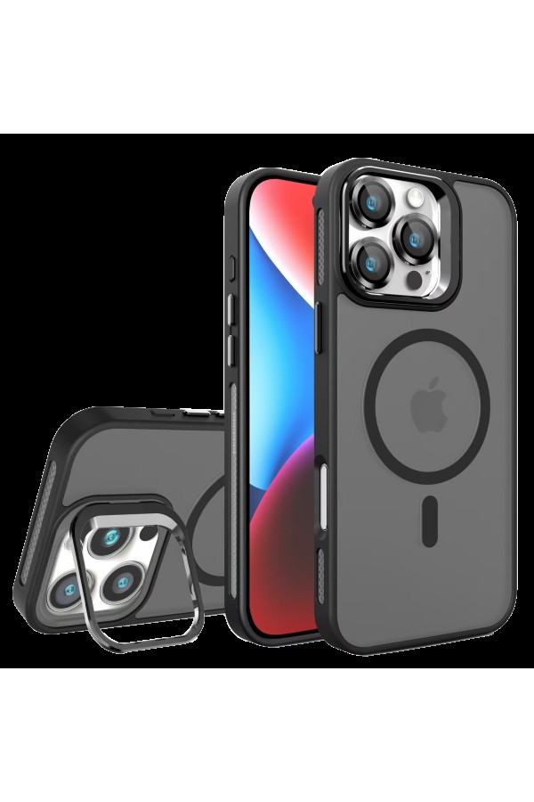 PIILI iPhone 16 Pro Metal Bracket Magsafe Mat Kılıf Siyah