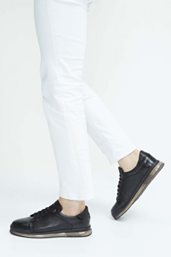 Tamer Tanca Erkek Hakiki Deri Siyah Casual Ayakkabı