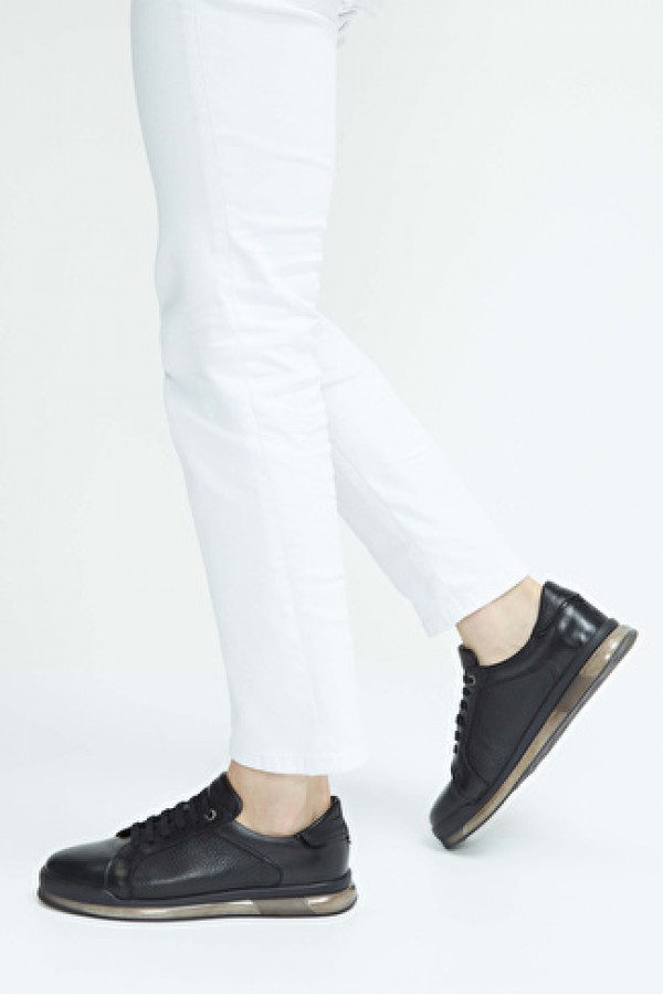 Tamer Tanca Erkek Hakiki Deri Siyah Casual Ayakkabı