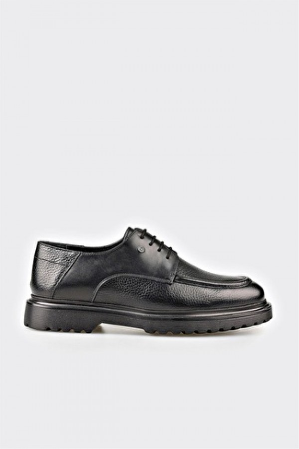 Elle Siyah Deri Erkek Günlük Ayakkabı