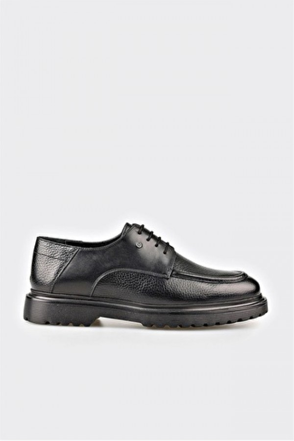 Elle Siyah Deri Erkek Günlük Ayakkabı