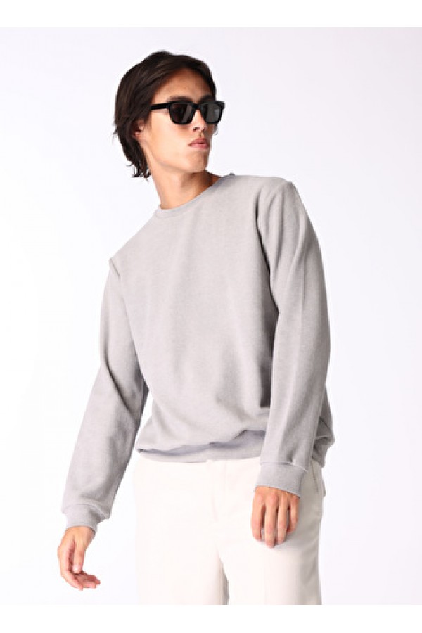 Limon Gri Erkek Bisiklet Basic Düz Sweatshirt 