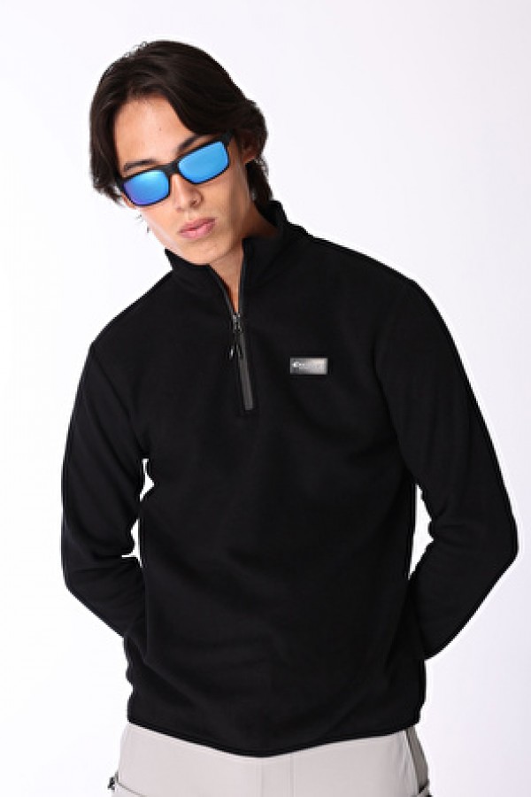 Discovery Expedition Siyah Erkek Dik Basic Düz Polar Sweatshırt 