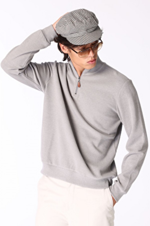 Limon Gri Erkek Fermuarlı Basic Düz Sweatshirt 