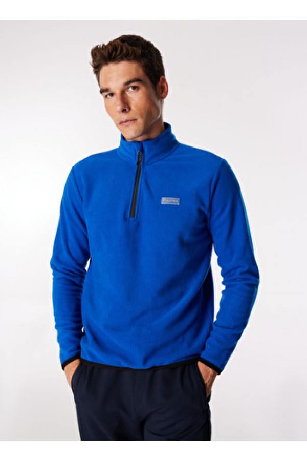 Discovery Expedition Mavi Erkek Dik Basic Düz Polar Sweatshırt