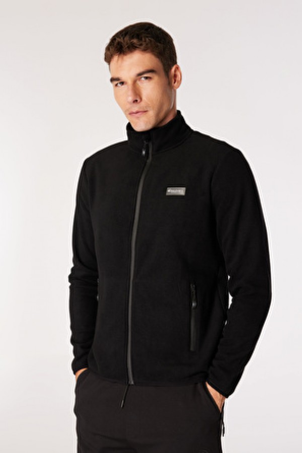 Discovery Expedition Siyah Erkek Dik Basic Düz Polar Sweatshırt 