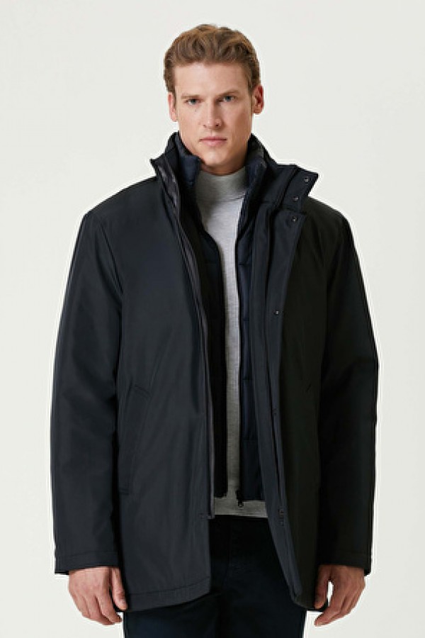 Network Lacivert Erkek Dik Slim Fit Düz Kaban 