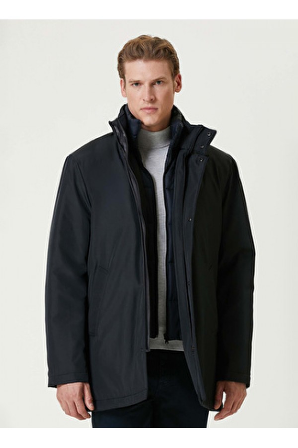 Network Lacivert Erkek Dik Slim Fit Düz Kaban 