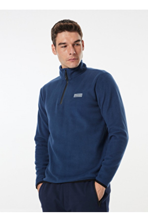 Discovery Expedition İndigo Erkek Dik Basic Düz Polar Sweatshırt 