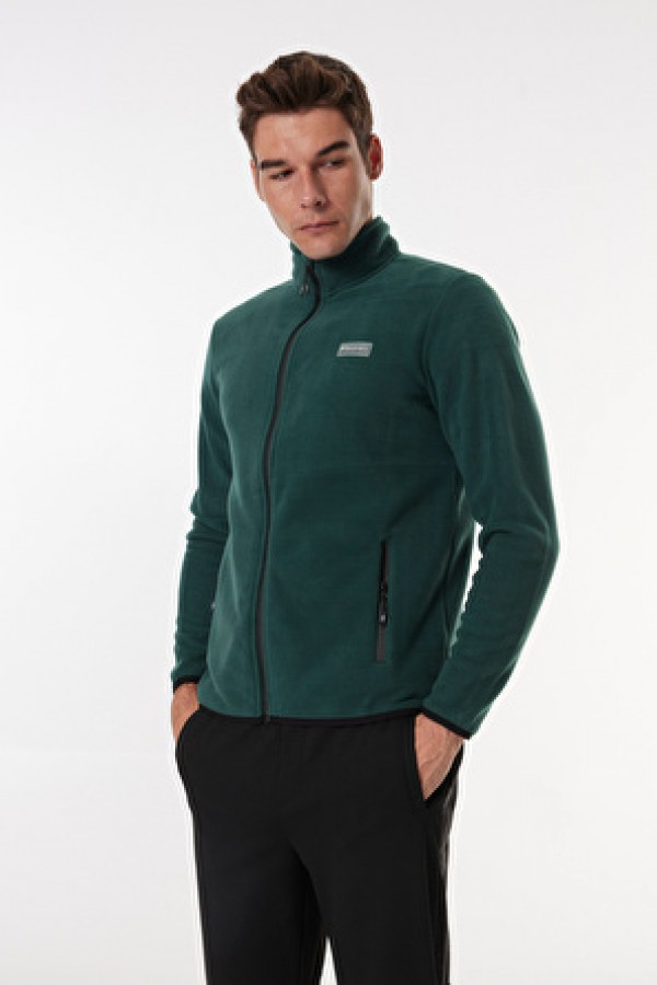 Discovery Expedition Koyu Yeşil Erkek Dik Basic Düz Polar Sweatshırt 