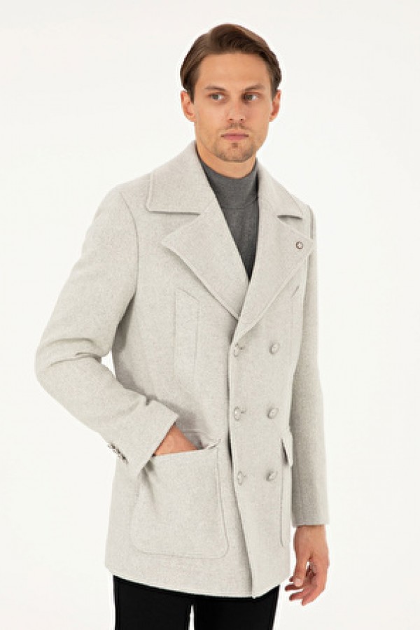 Pierre Cardin Gri Erkek Kruvaze Extra Slim Düz Kaban 