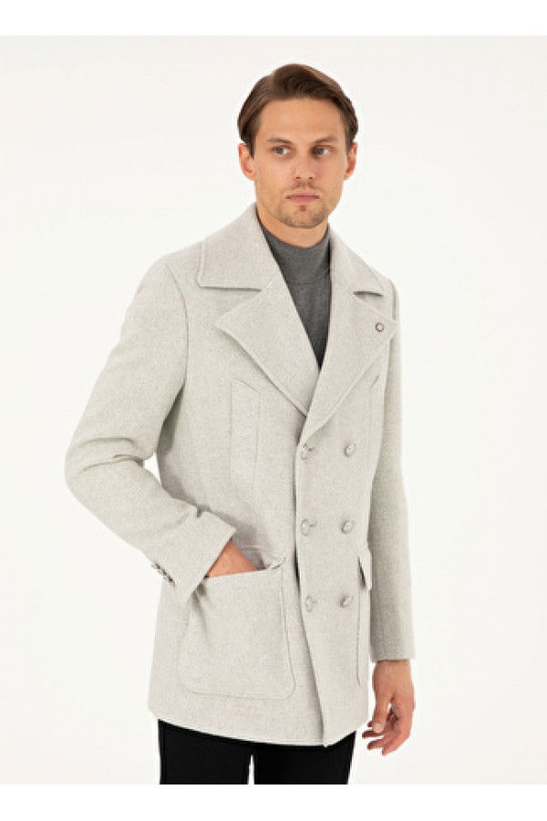Pierre Cardin Gri Erkek Kruvaze Extra Slim Düz Kaban 
