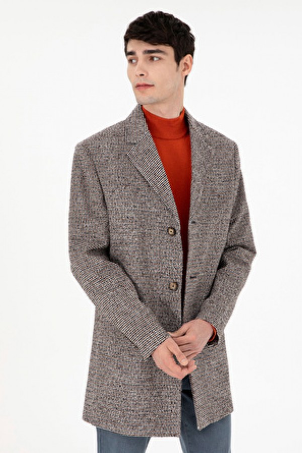 Pierre Cardin Kahve Erkek Gizli Kapüşonlu Slim Fit Düz Kaban 