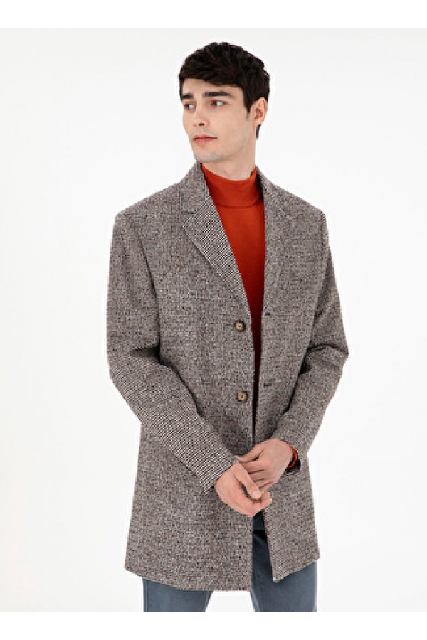 Pierre Cardin Kahve Erkek Gizli Kapüşonlu Slim Fit Düz Kaban 