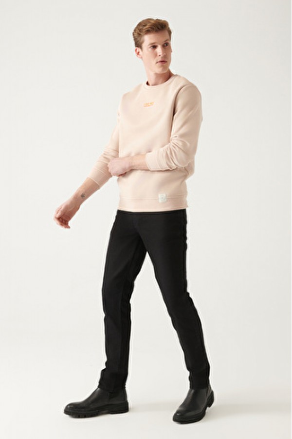 Avva Erkek Siyah Eskitme Yıkamalı Esnek Denim 