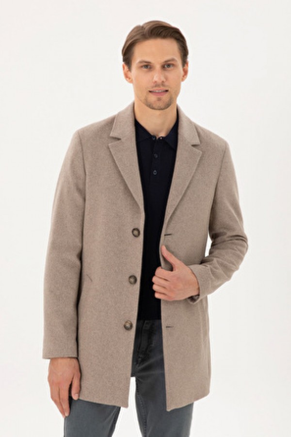 Pierre Cardin Bej Erkek Extra Slim Düz Kaban 