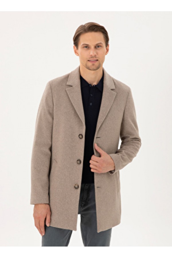 Pierre Cardin Bej Erkek Extra Slim Düz Kaban 