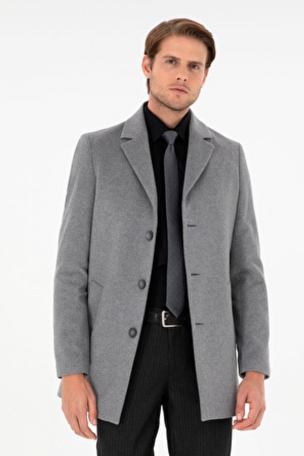 Pierre Cardin Gri Erkek Extra Slim Düz Kaban  