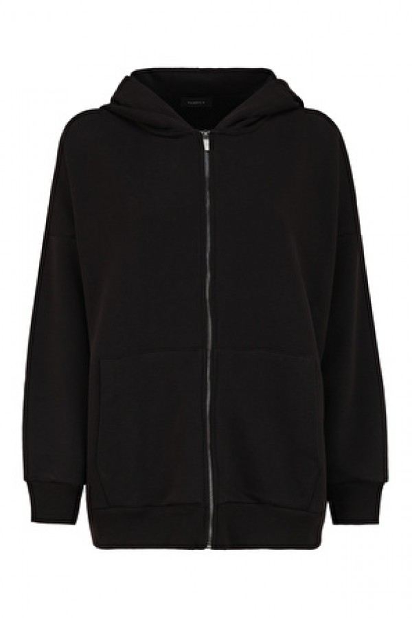 Fabrika Siyah Kadın Kapüşonlu Geniş Fit Düz Sweatshirt TATAM  