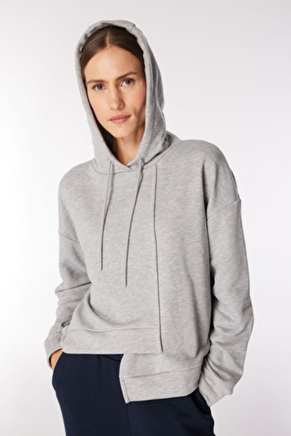 Fabrika Gri Melanj Kadın Kapüşon Rahat Asimetrik Sweatshirt F4WL-SWT0373 