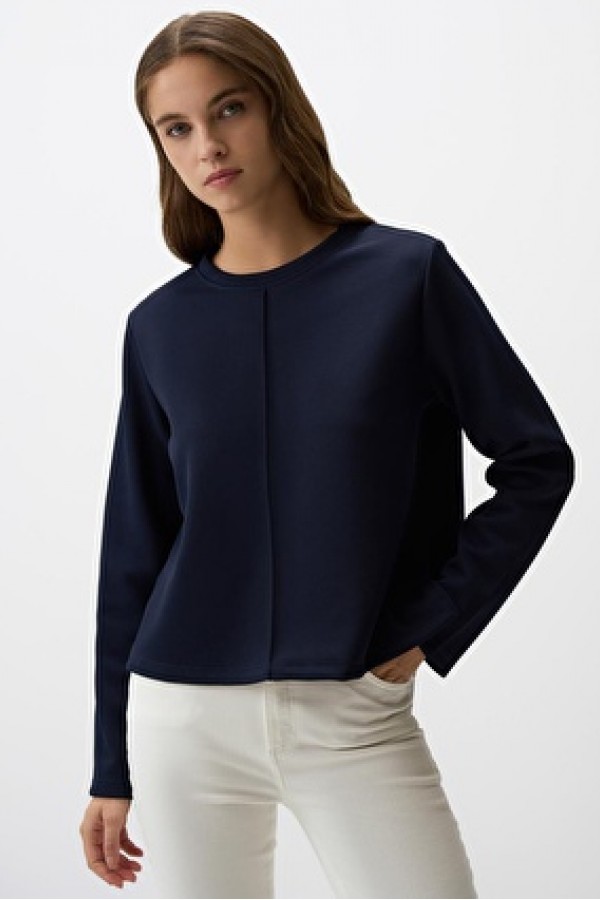 Jimmy Key Lacivert Bisiklet Yaka Kısa Basic Sweatshirt