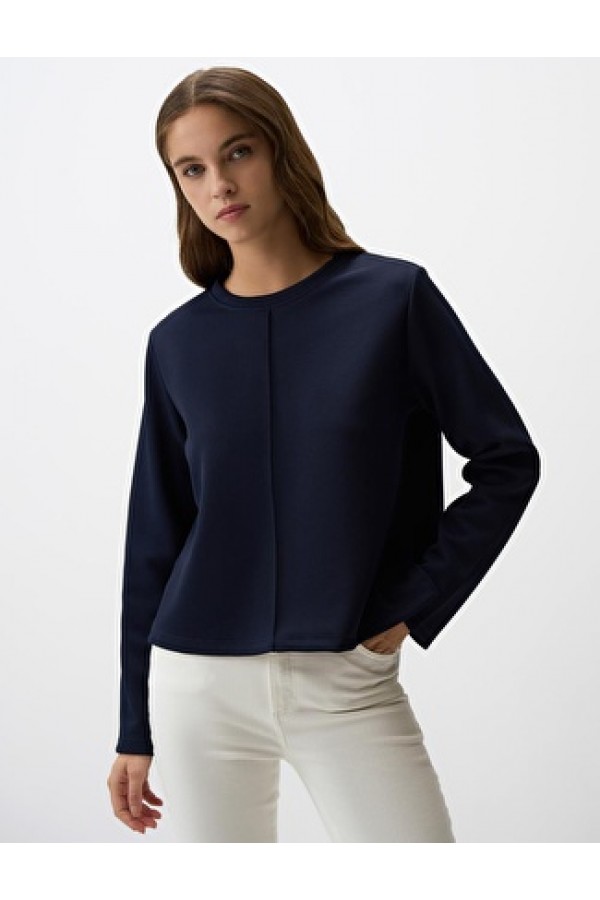 Jimmy Key Lacivert Bisiklet Yaka Kısa Basic Sweatshirt