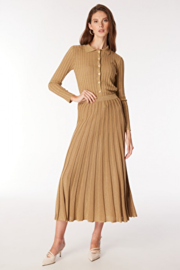 Fabrika Deve Tüyü Kadın Pilise Etek F4WL-ETK0460 