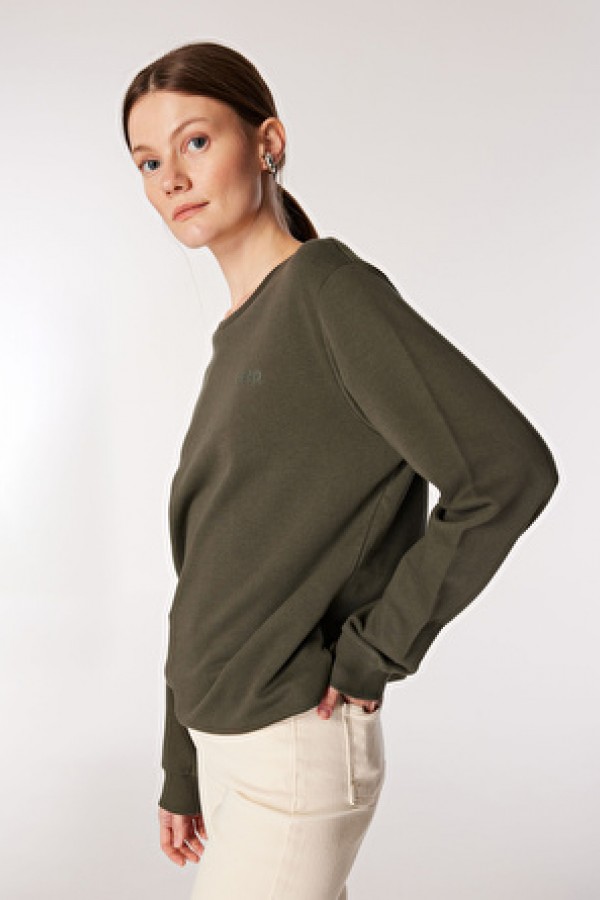 Jeep Haki Kadın Bisiklet Yaka Relaxed Fit Baskılı Pamuk Sweatshirt J4WL-SWT7135  