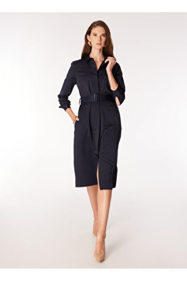 Fabrika Comfort Gömlek Yaka Lacivert Kadın Midi Elbise