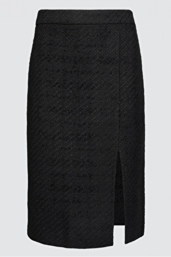 Jimmy Key Siyah Yırtmaçlı Normal Bel Düz Kesim Desenli Midi Etek