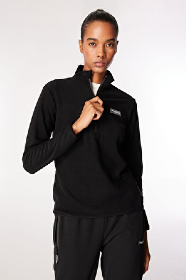 Discovery Expedition Siyah Kadın Dik Basic Düz Polar Sweatshırt D4WL-SWT3929 