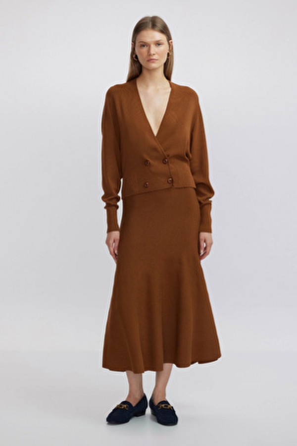 İpekyol Karamel Kadın Kruvaze Regular Fit Düz Hırka IW6240050096041 