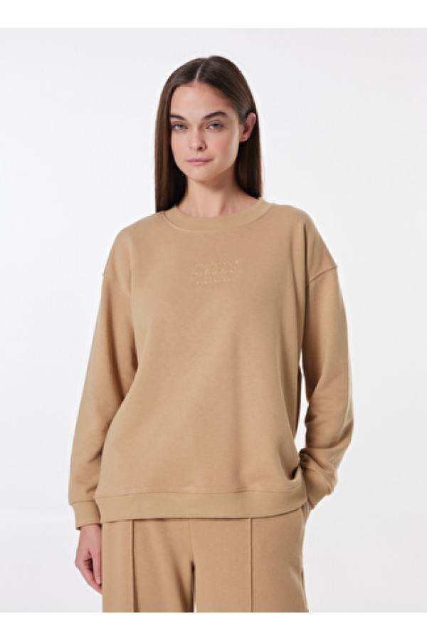 People By Fabrika Bej Kadın Bisiklet Loose Fit Baskılı Sweatshirt PBF4WL-SWT5631 