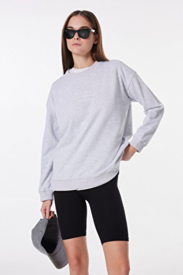 People By Fabrika Gri Melanj Kadın Bisiklet Loose Fit Baskılı Sweatshirt PBF4WL-SWT5631 