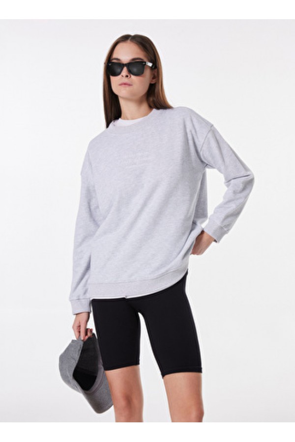 People By Fabrika Gri Melanj Kadın Bisiklet Loose Fit Baskılı Sweatshirt PBF4WL-SWT5631 