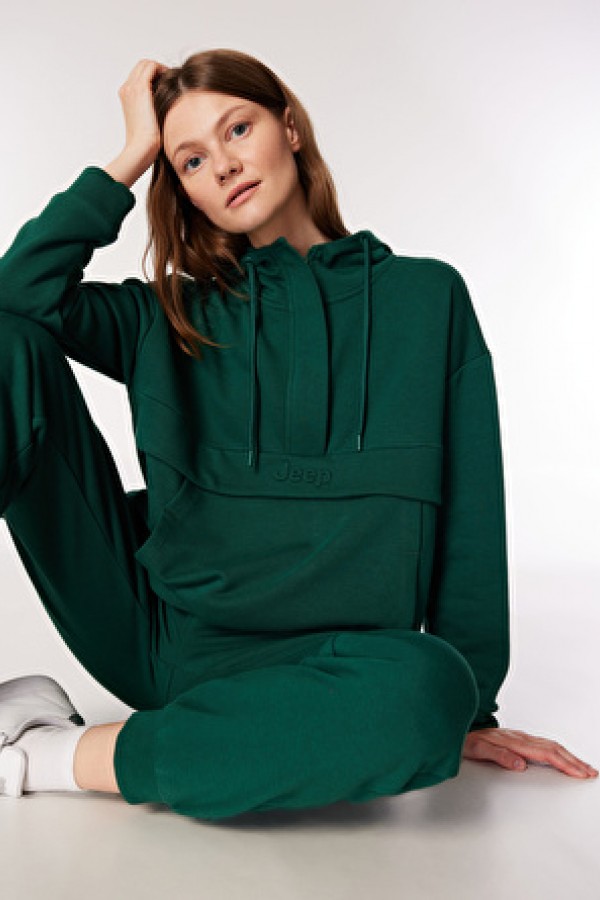 Jeep Kapüşonlu Loose Fit Baskılı Yeşil Kadın Sweatshirt J4WL-SWT7022