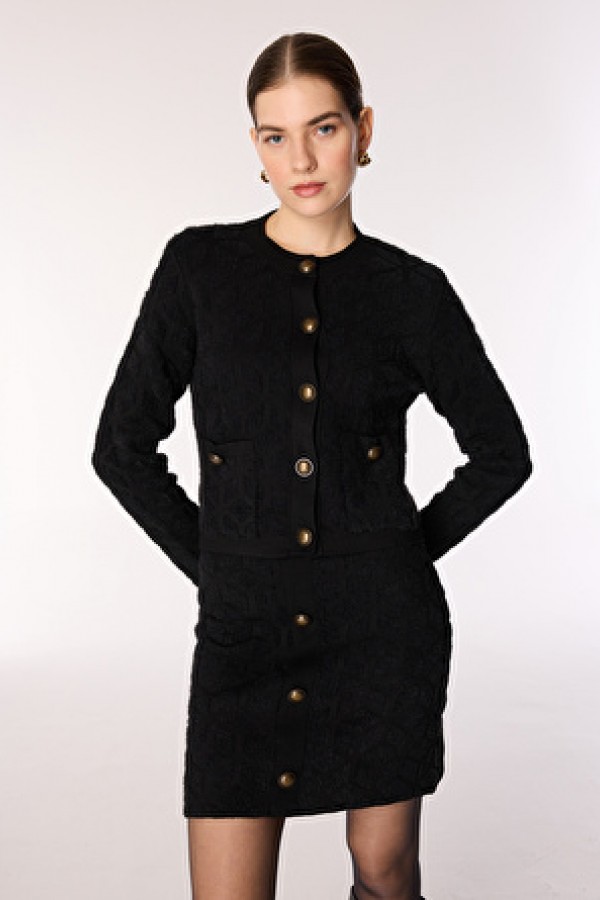 Fabrika Siyah Kadın Bisiklet Basic Jakarlı Hırka F4WL-HRK0218 