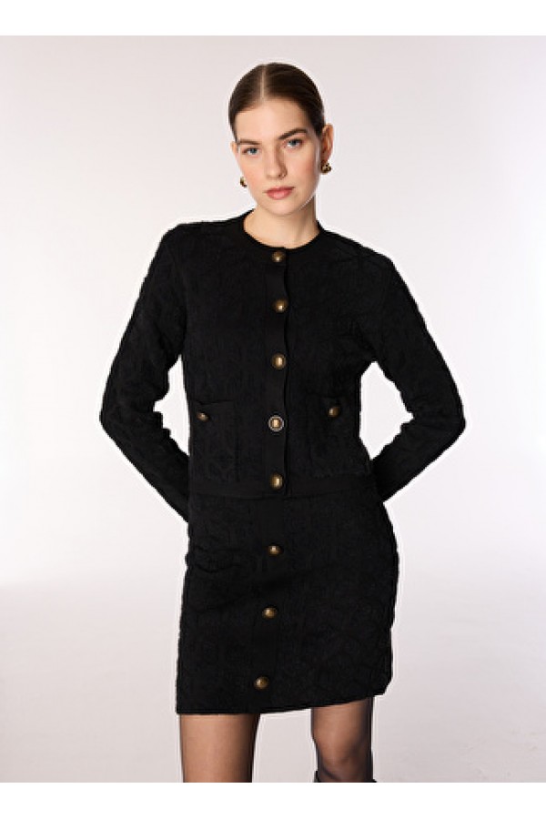 Fabrika Siyah Kadın Bisiklet Basic Jakarlı Hırka F4WL-HRK0218 