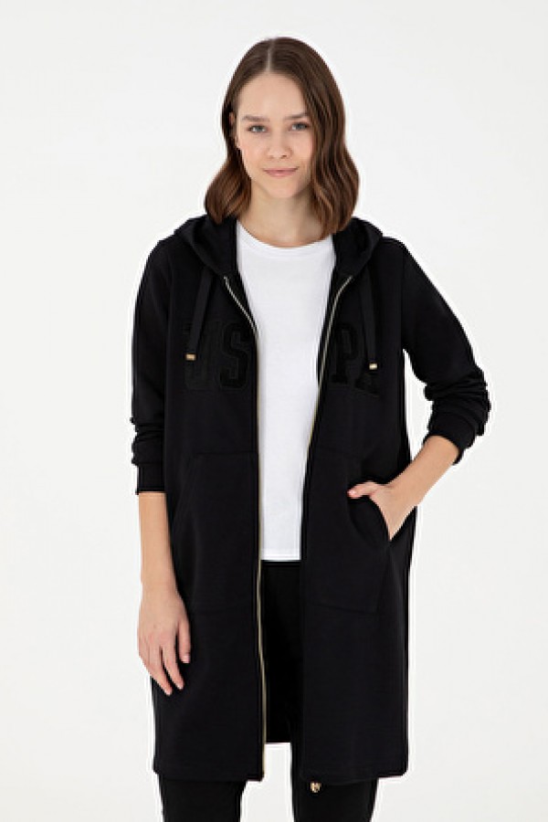 U.S. Polo Assn. Regular Fit Kapüşon Yaka Siyah Kadın Sweatshirt KAMU-SK024