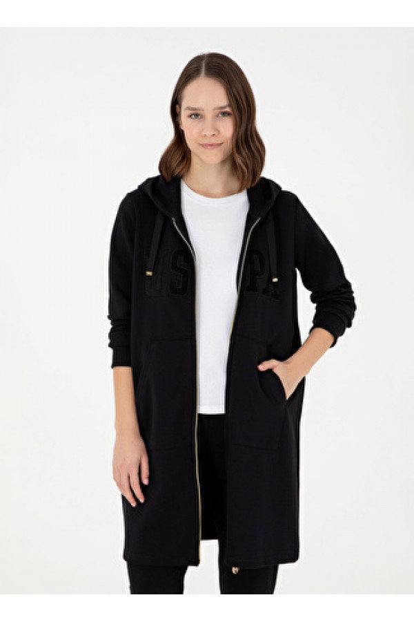 U.S. Polo Assn. Regular Fit Kapüşon Yaka Siyah Kadın Sweatshirt KAMU-SK024