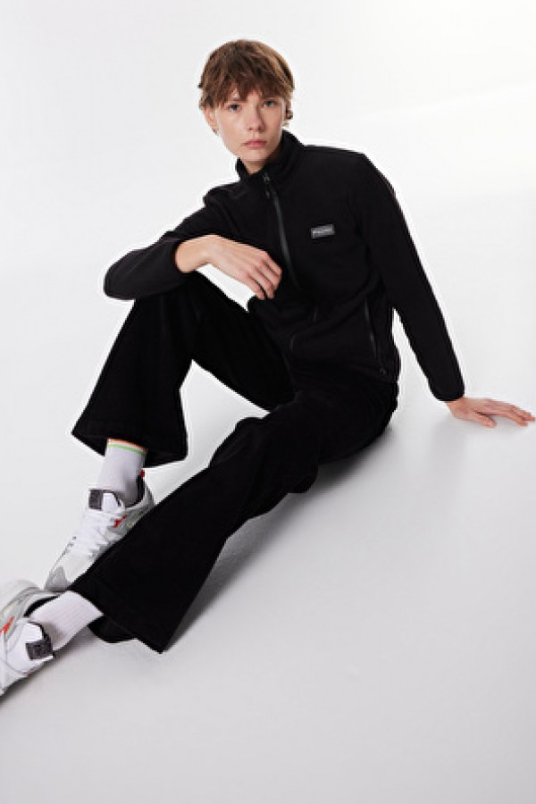 Discovery Expedition Siyah Kadın Dik Basic Düz Polar Sweatshırt D4WL-SWT3928 