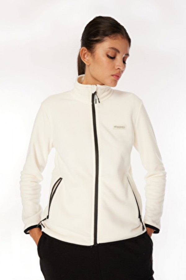Discovery Expedition Beyaz Kadın Dik Basic Düz Polar Sweatshırt D4WL-SWT3928 