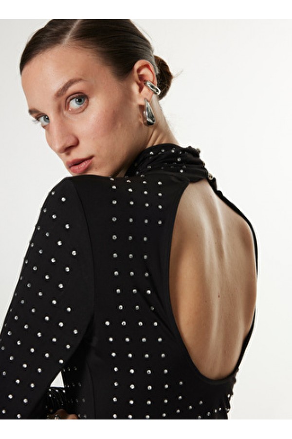 Fabrika Bisiklet Yaka Troklu Siyah Kadın Bluz 