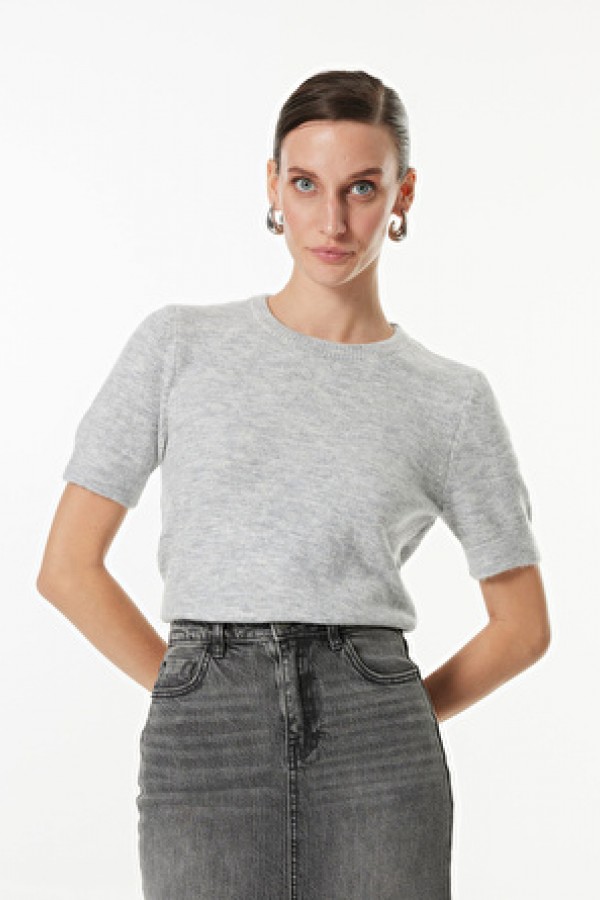 Fabrika Gri Melanj Kadın Bisiklet Basic Düz Kazak F4WL-KZK0672 