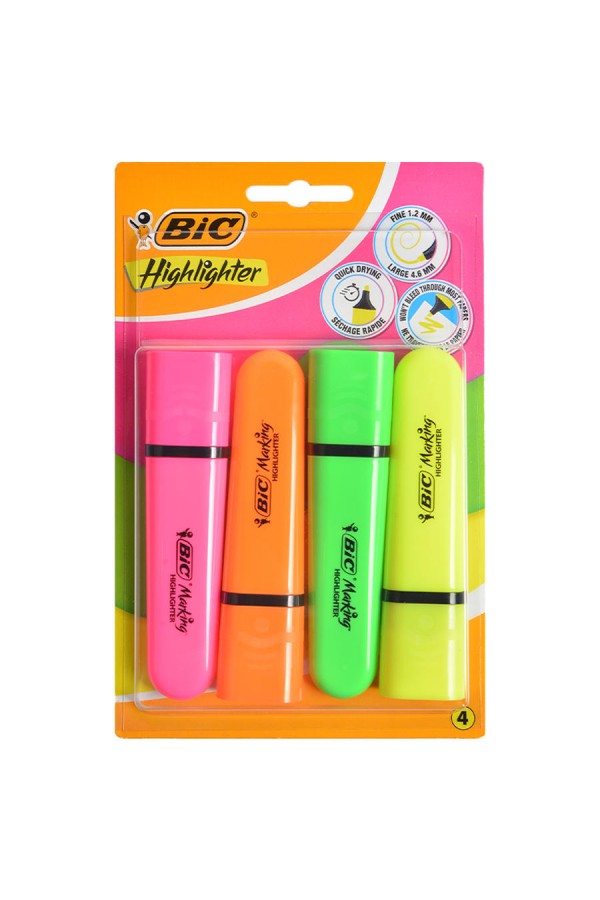 Bic Fosforlu Kalem Karışık Renk 4'lü Paket
